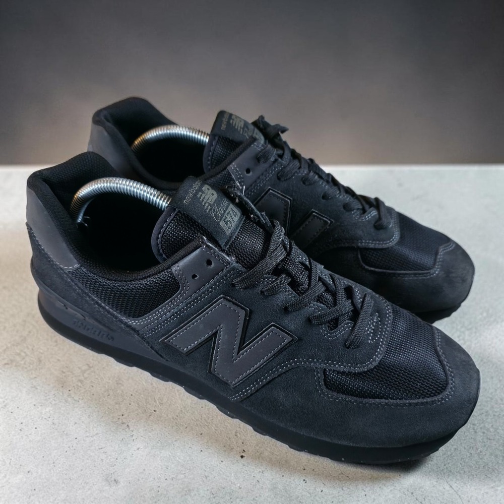 New Balance 574 Triple Black Casual Sneakers Shoes Men's Size 12 D Reflective N